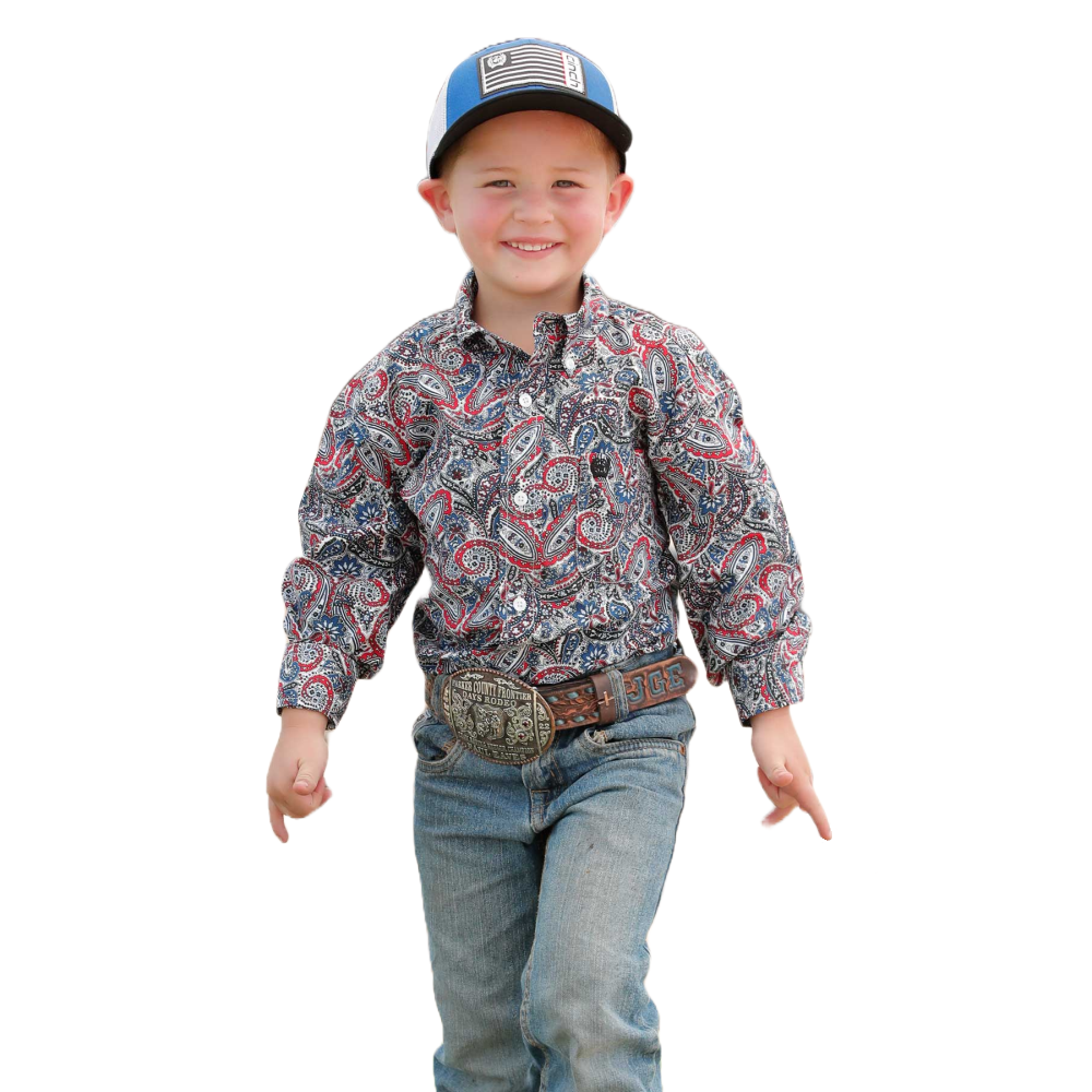 Cinch Youth Boy's Multicolor Paisley Print Button Down Shirt MTW7060346