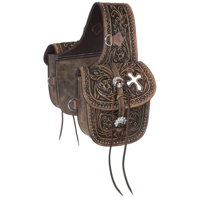 Tough 1 Antique Tooled Leather Saddle Bag Wild West Boot Store