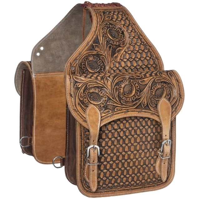 Tough 1 Floral and Barbwire Tooled Saddle Bag