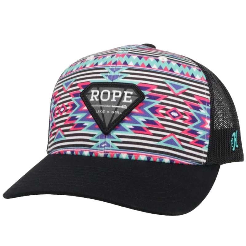 Hooey Ladies Rope Like A Girl Black and Aztec Snapback Hat 2149T-AZBK