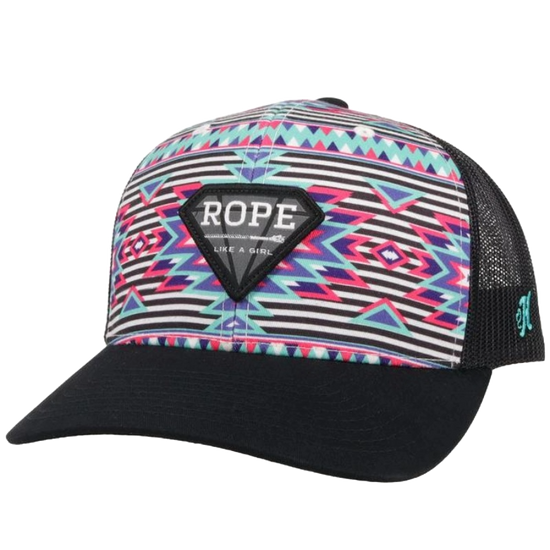 Hooey Ladies Rope Like A Girl Black and Aztec Snapback Hat 2149T-AZBK