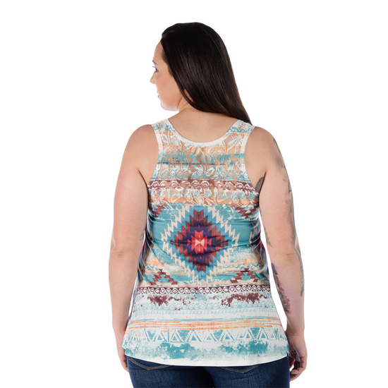 Liberty Wear Ladies Laced Back Aztec Ivory Tank Top 7506