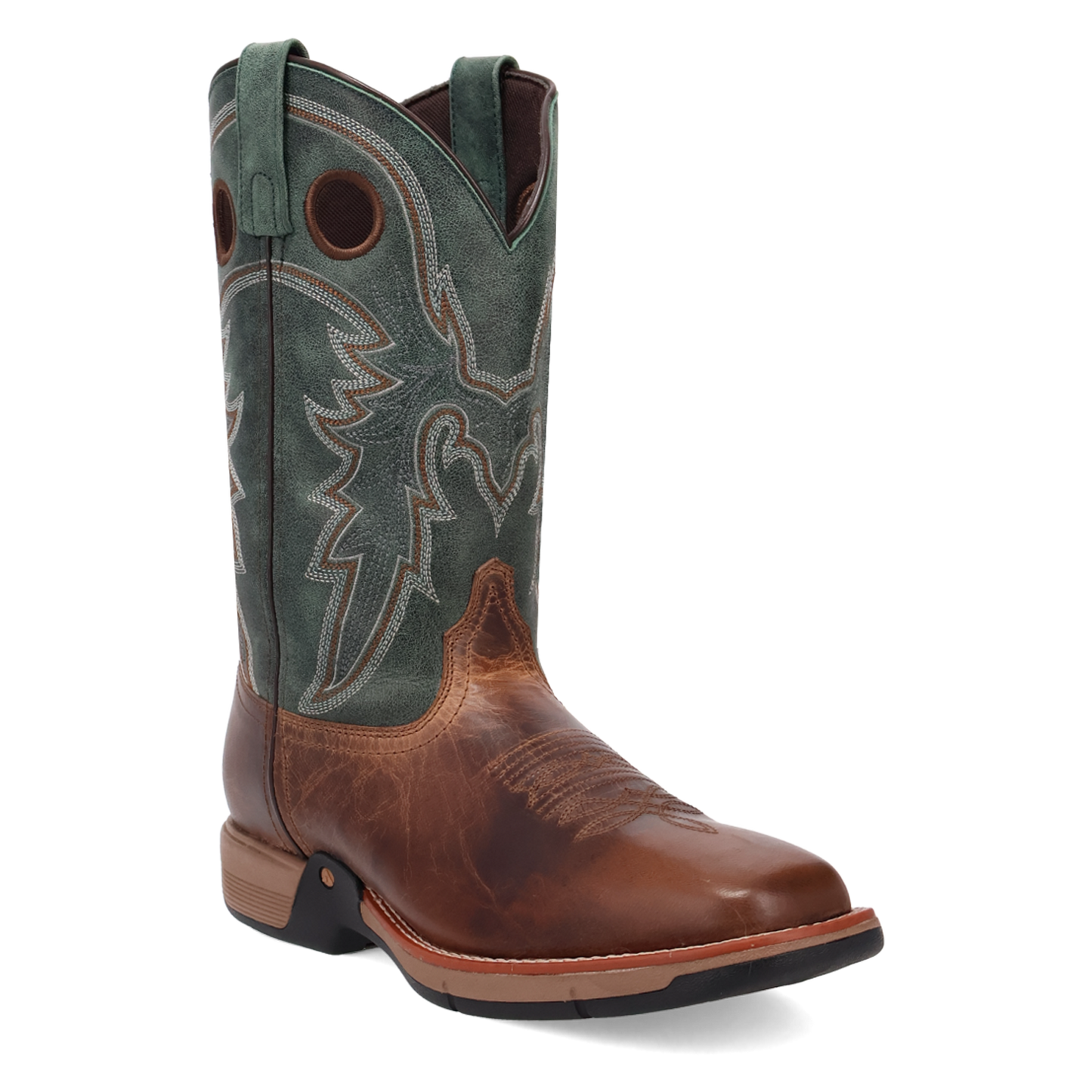 Laredo Men's Alloy Broad Square Toe Tan & Green Leather Boots 8019