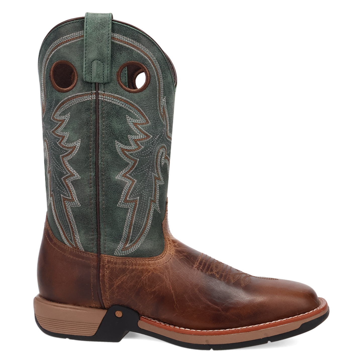 Laredo Men's Alloy Broad Square Toe Tan & Green Leather Boots 8019
