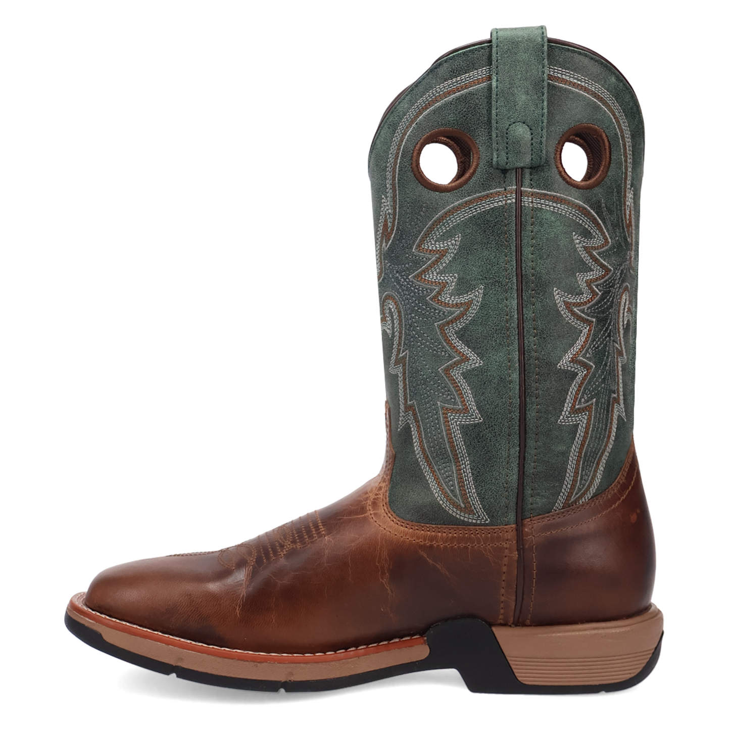 Laredo Men's Alloy Broad Square Toe Tan & Green Leather Boots 8019