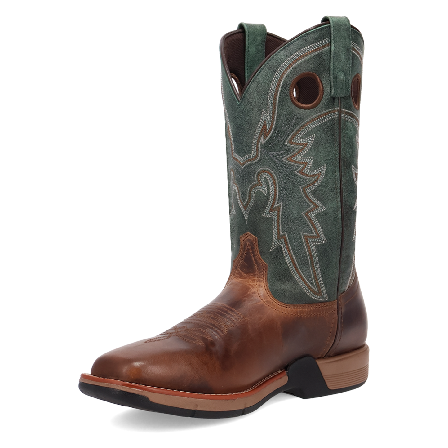 Laredo Men's Alloy Broad Square Toe Tan & Green Leather Boots 8019