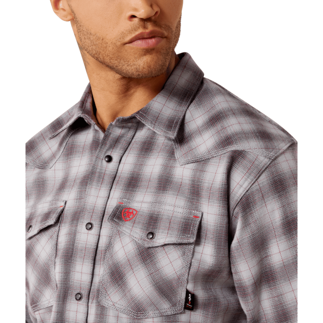 Ariat Men's FR Rob Retro Fit Snap Checkered Grey Work Shirt 10079016