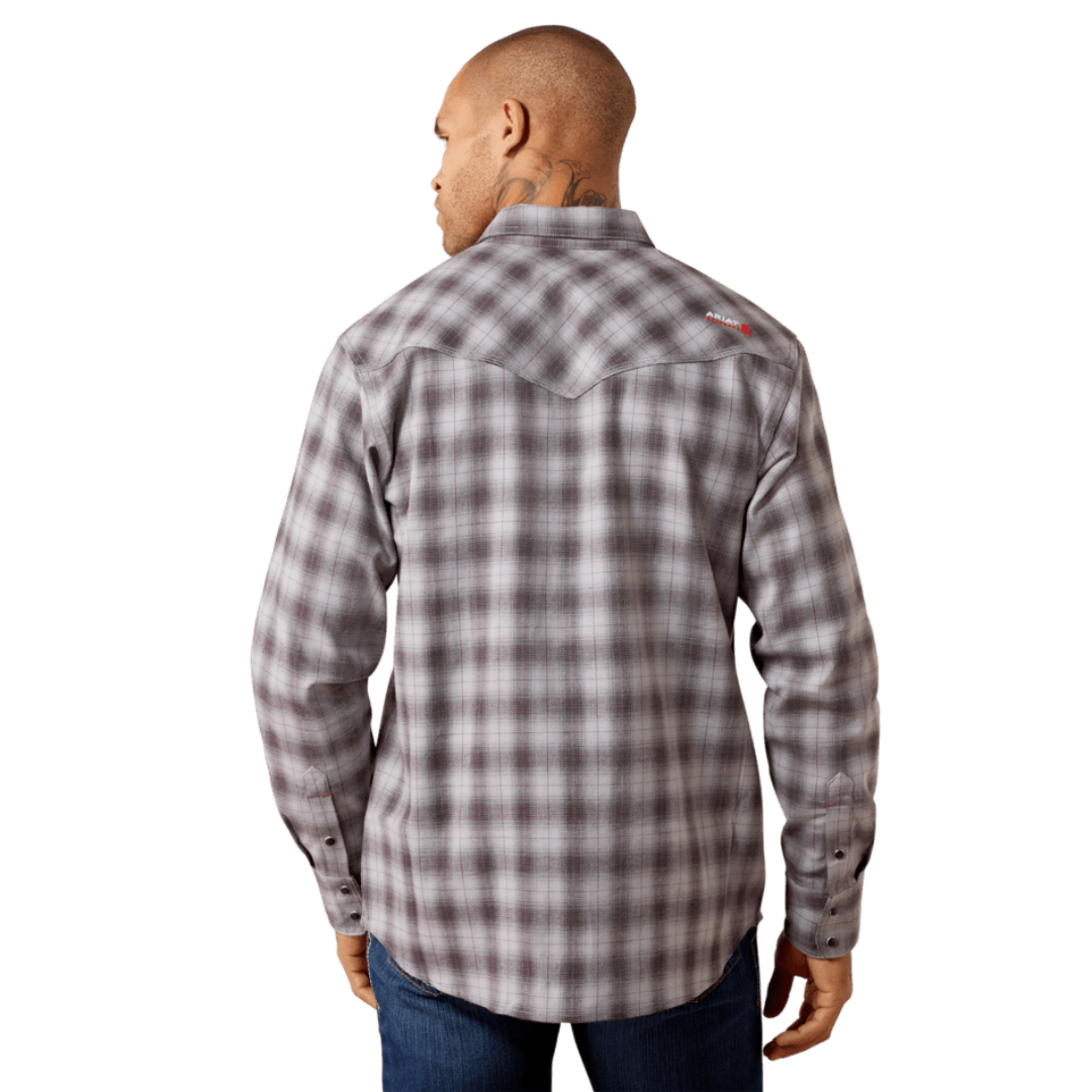 Ariat Men's FR Rob Retro Fit Snap Checkered Grey Work Shirt 10079016