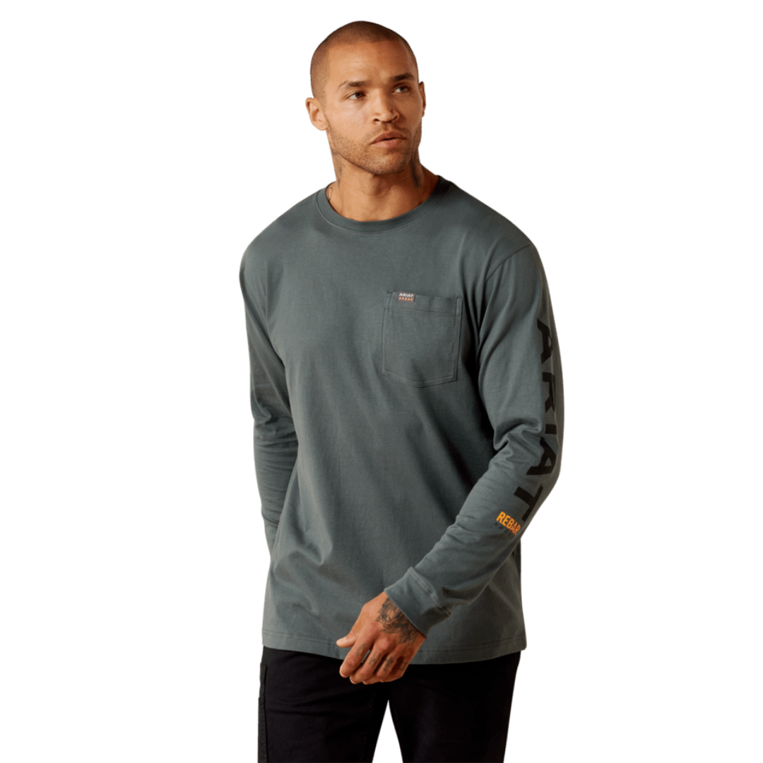 Ariat Men's Rebar Cotton Strong Steel Green Standard Logo Pocket T-Shirt 10078980