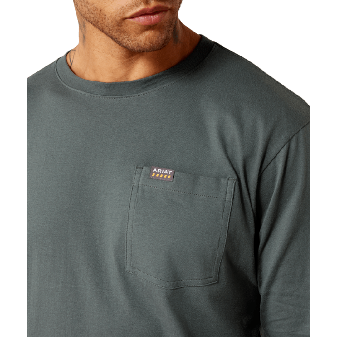 Ariat Men's Rebar Cotton Strong Steel Green Standard Logo Pocket T-Shirt 10078980