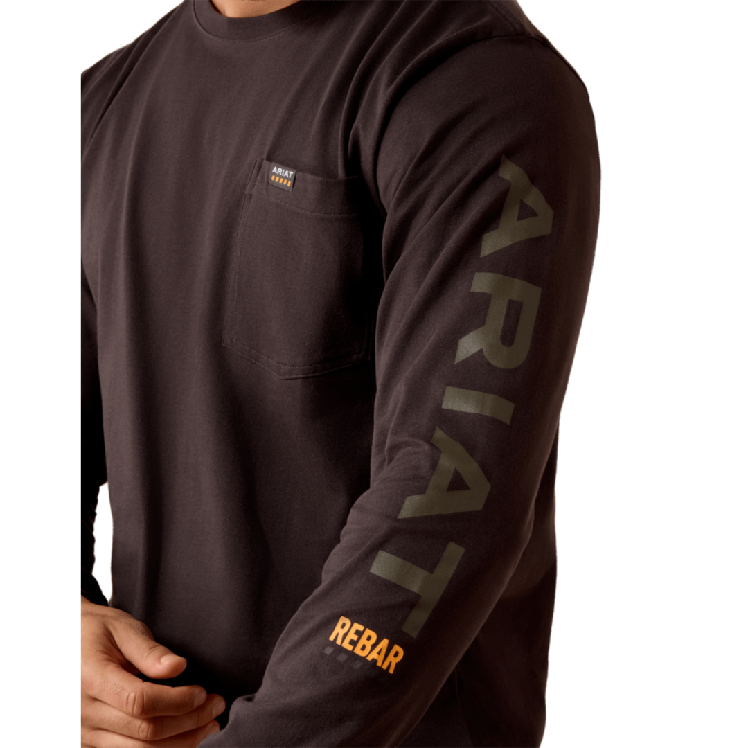 Ariat Men's Rebar Cotton Strong Licorice Standard Logo Pocket T-Shirt 10078943