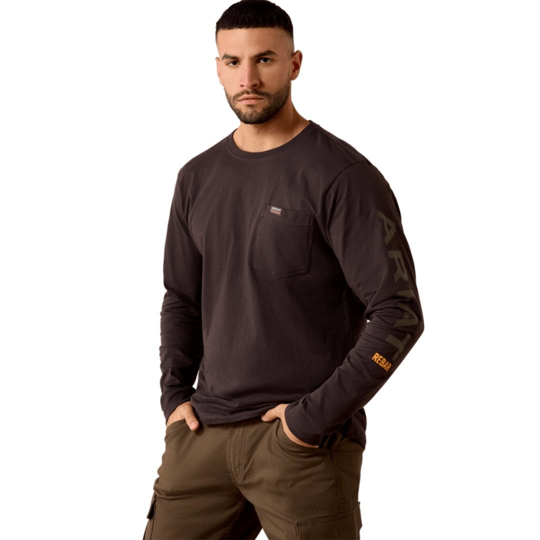 Ariat Men's Rebar Cotton Strong Licorice Standard Logo Pocket T-Shirt 10078943