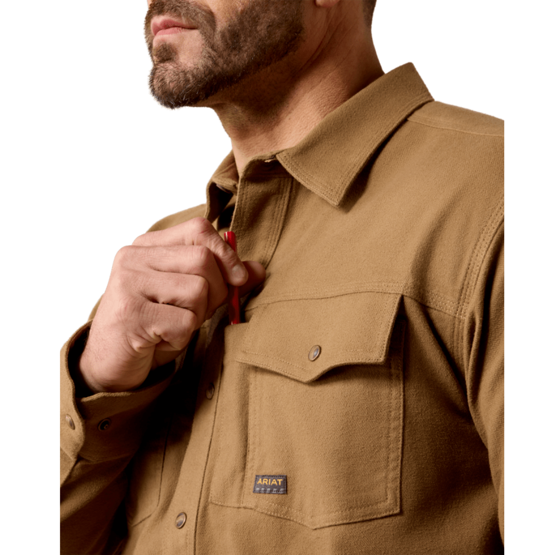 Ariat Men's Rebar Khaki Flannel Twill Snap Work Shirt 10078949