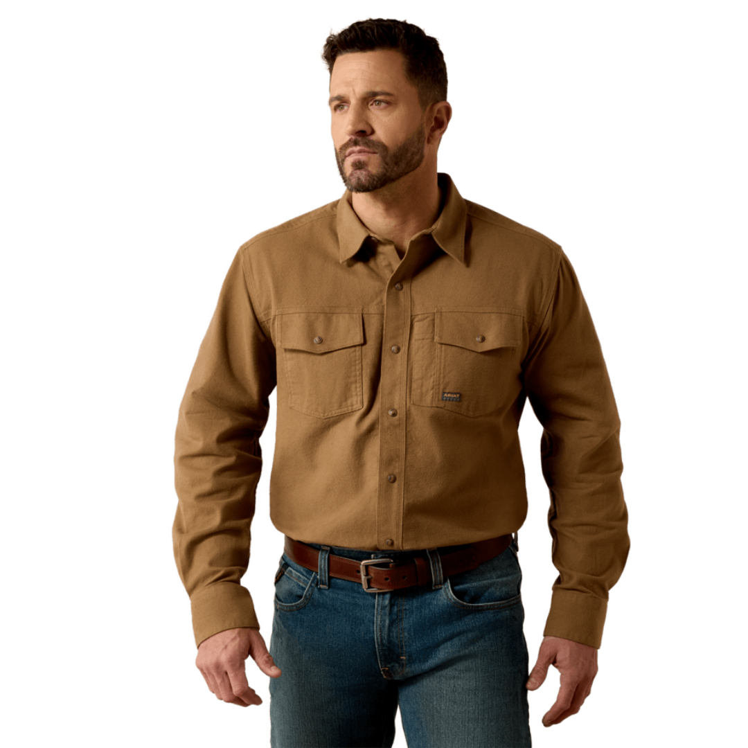 Ariat Men's Rebar Khaki Flannel Twill Snap Work Shirt 10078949
