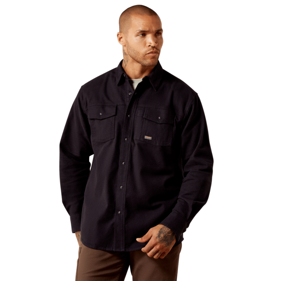 Ariat Men's Rebar Flannel Black Twill Snap Work Shirt 10079140