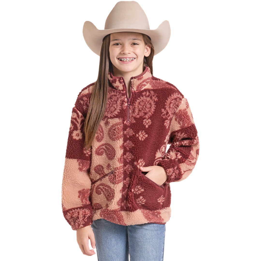 Rock & Roll Denim Youth Girl's Pomegranate Paisley 1/4 Zip Sherpa BG91C09370