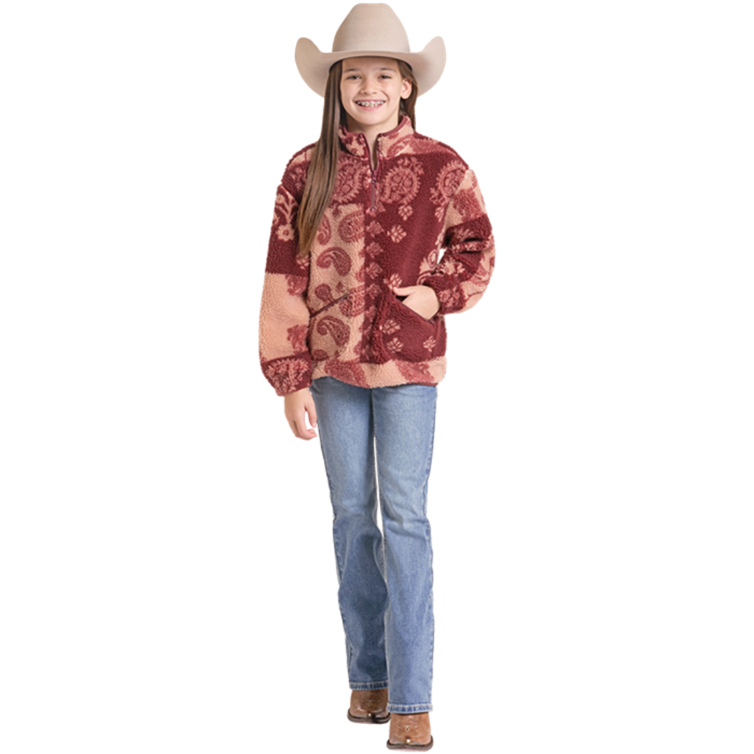 Rock & Roll Denim Youth Girl's Pomegranate Paisley 1/4 Zip Sherpa BG91C09370