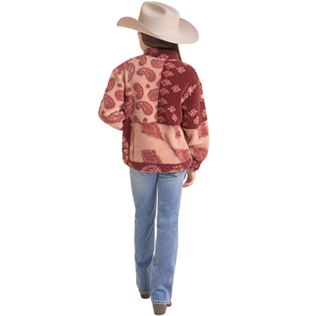 Rock & Roll Denim Youth Girl's Pomegranate Paisley 1/4 Zip Sherpa BG91C09370