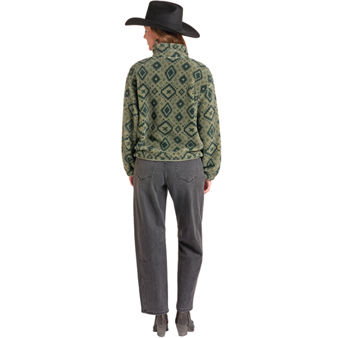 Rock & Roll Denim Ladies Jade Green Aztec 1/4 Zip Sherpa BW91C09416