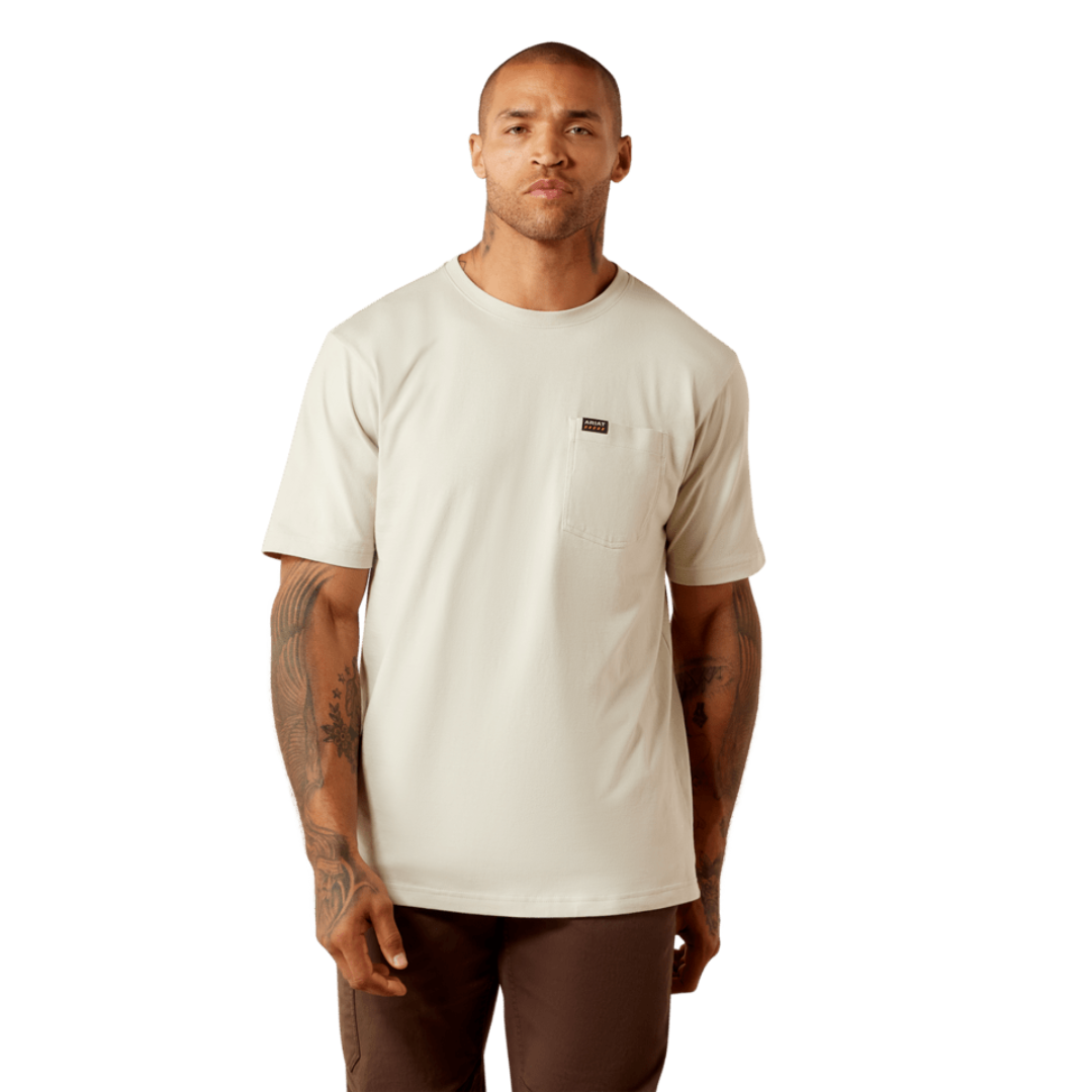 Ariat Men's Rebar Pelican Beige Cotton Strong Standard Pocket T-Shirt 10078927