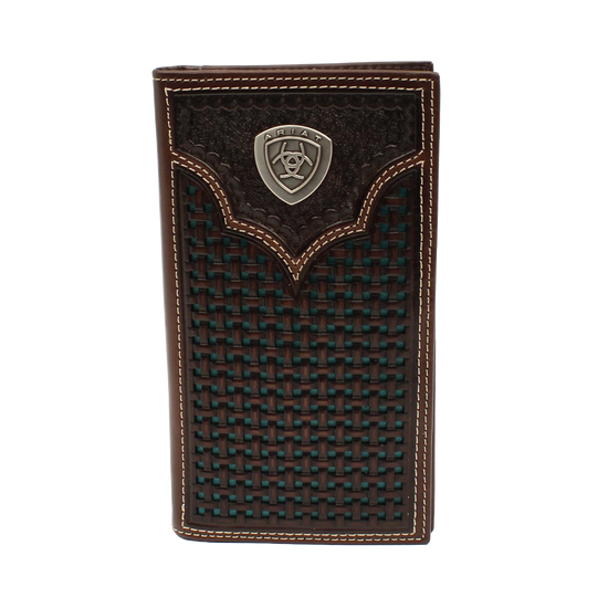 Ariat® Men's Rodeo Dark Brown and Turquoise Leather Wallet A3540533