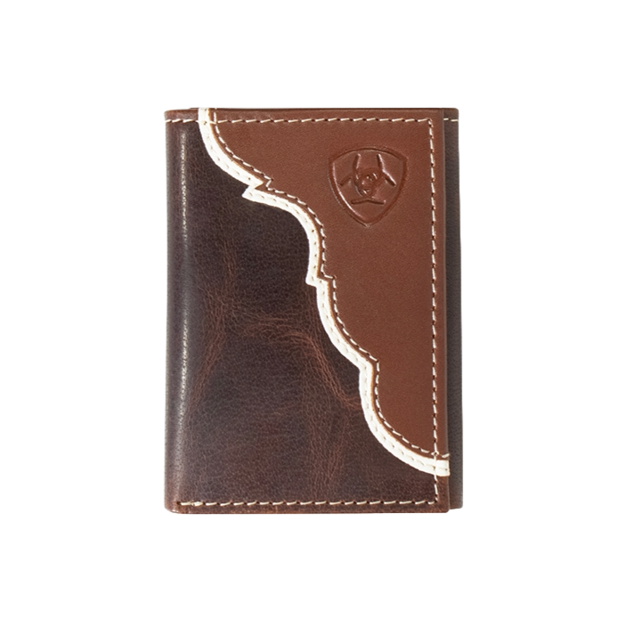 Ariat® Men's Tan Overlay Embossed Shield Logo Trifold Wallet A3547808
