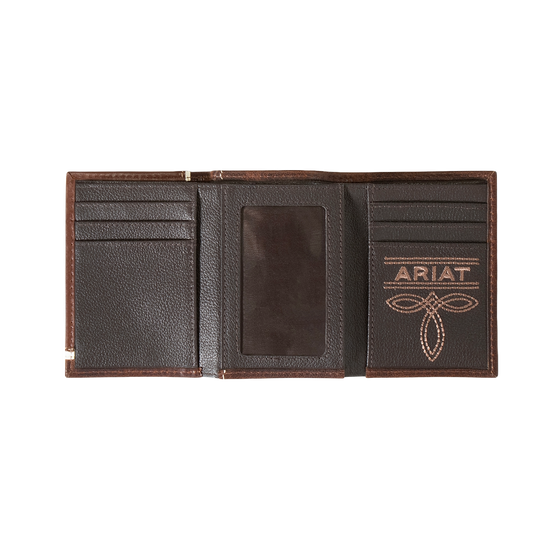 Ariat® Men's Tan Overlay Embossed Shield Logo Trifold Wallet A3547808