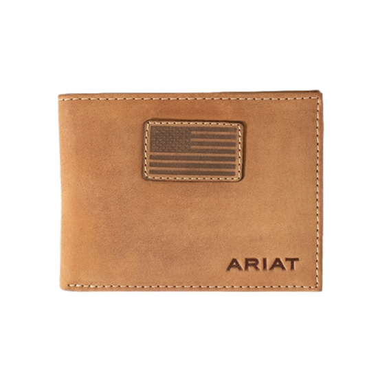 Ariat® Men's Flag Patch Tan Leather Bifold Wallet A3548544