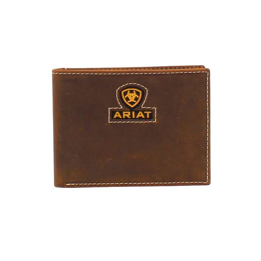 Ariat® Men's Inlay Ribbon Logo Brown Bifold Wallet A3549644