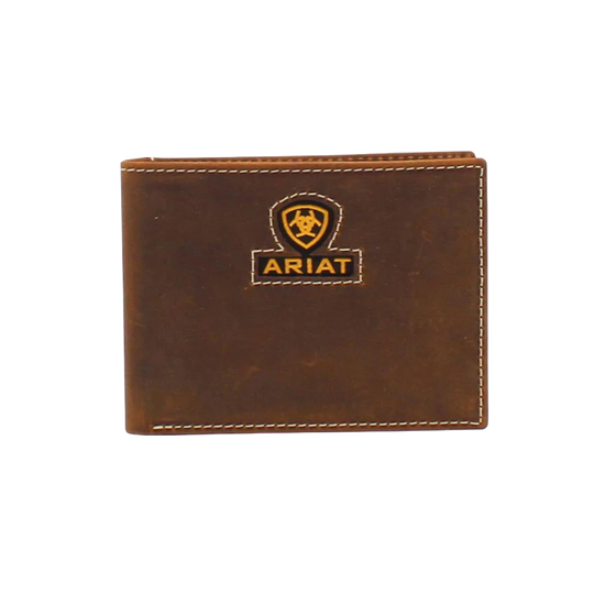 Ariat® Men's Inlay Ribbon Logo Brown Bifold Wallet A3549644