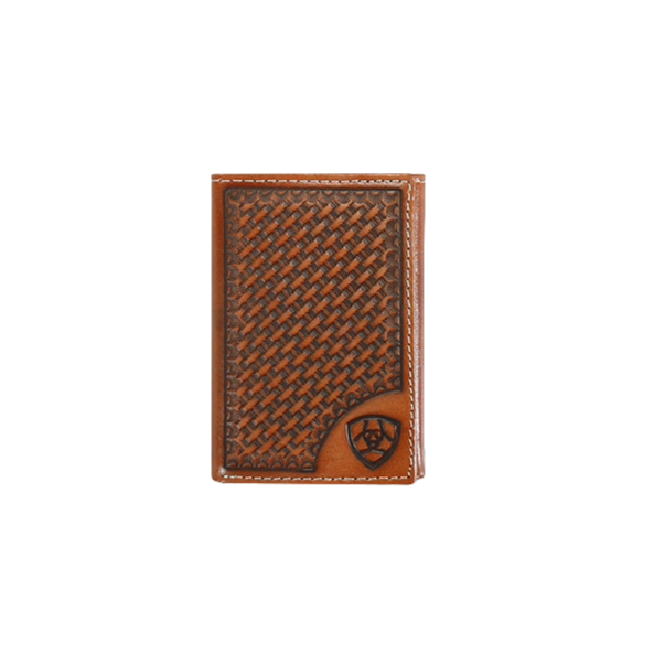 Ariat® Men's Trifold Basketweave Shield Tan Wallet A3550408