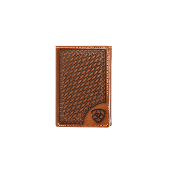 Ariat® Men's Trifold Basketweave Shield Tan Wallet A3550408