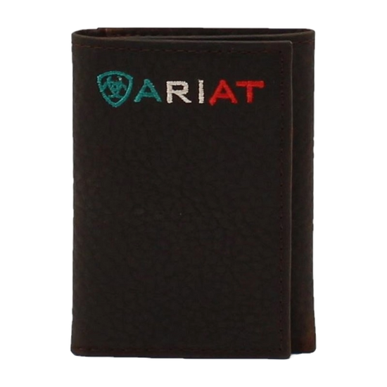 Ariat® Men's Mexico Flag Logo Brown Leather Trifold Wallet A35508282