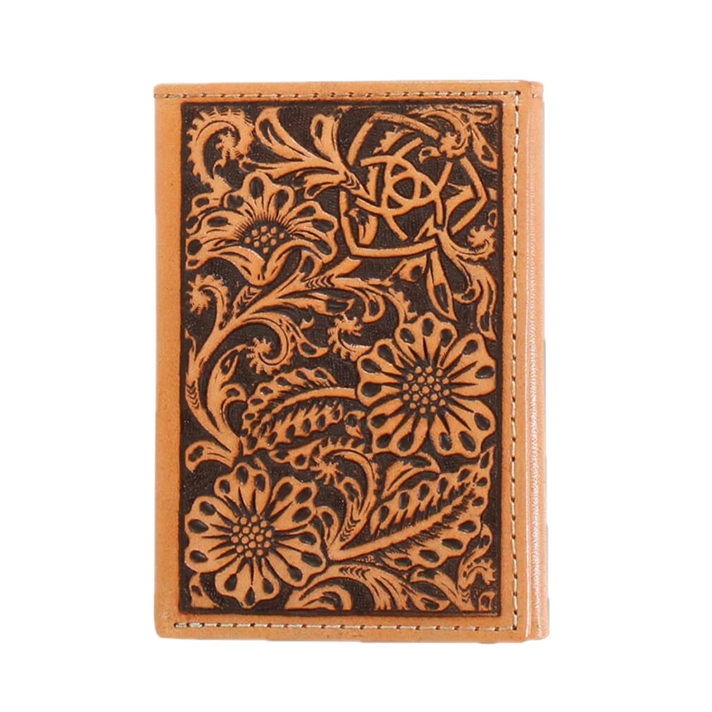 Ariat Men's Trifold Floral Embossed Brown Leather Wallet A3551008