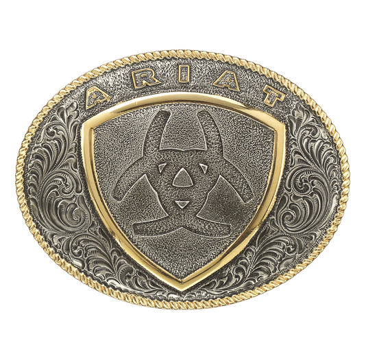 Ariat® Men's  Silver & Gold Western Shield Logo Belt Buckle A37015