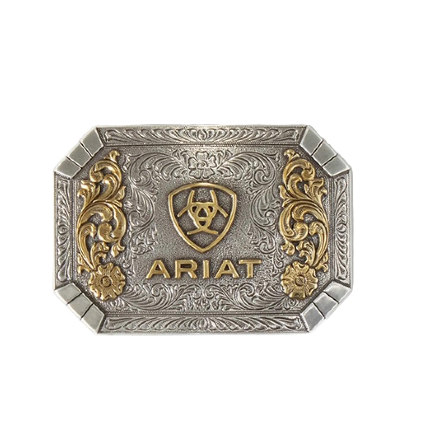 Ariat® Floral Engraved Rectangle Silver Belt Buckle A37022 - Wild West Boot Store