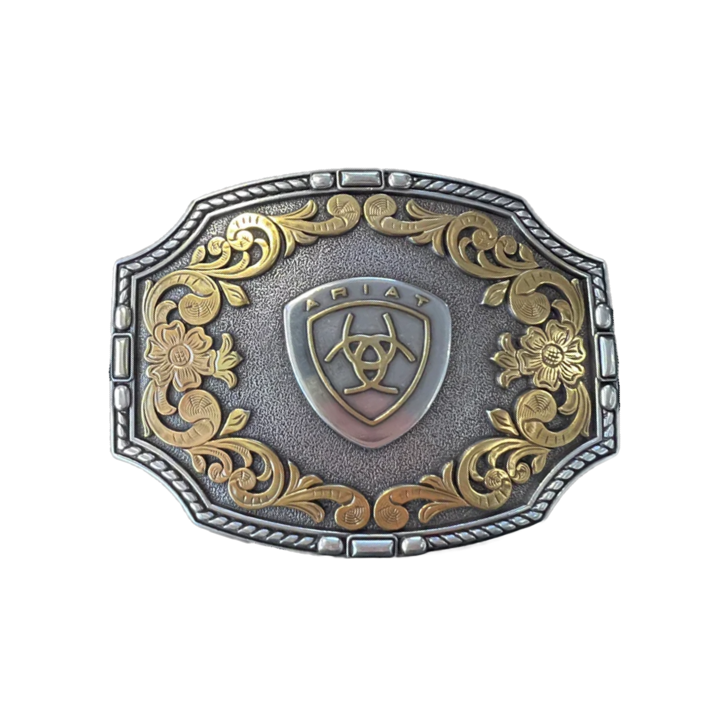 Ariat® Logo Emblem Engraved Silver & Gold Belt Buckle A37023