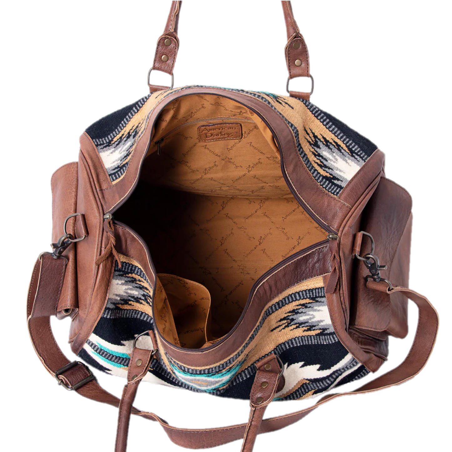 American Darling® Brown Leather and Aztec Duffel Bag ADBG605C