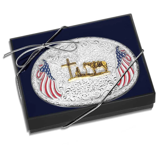 Montana Silversmiths American Made Freedom Christian Cowboy Buckle AM53100-731M