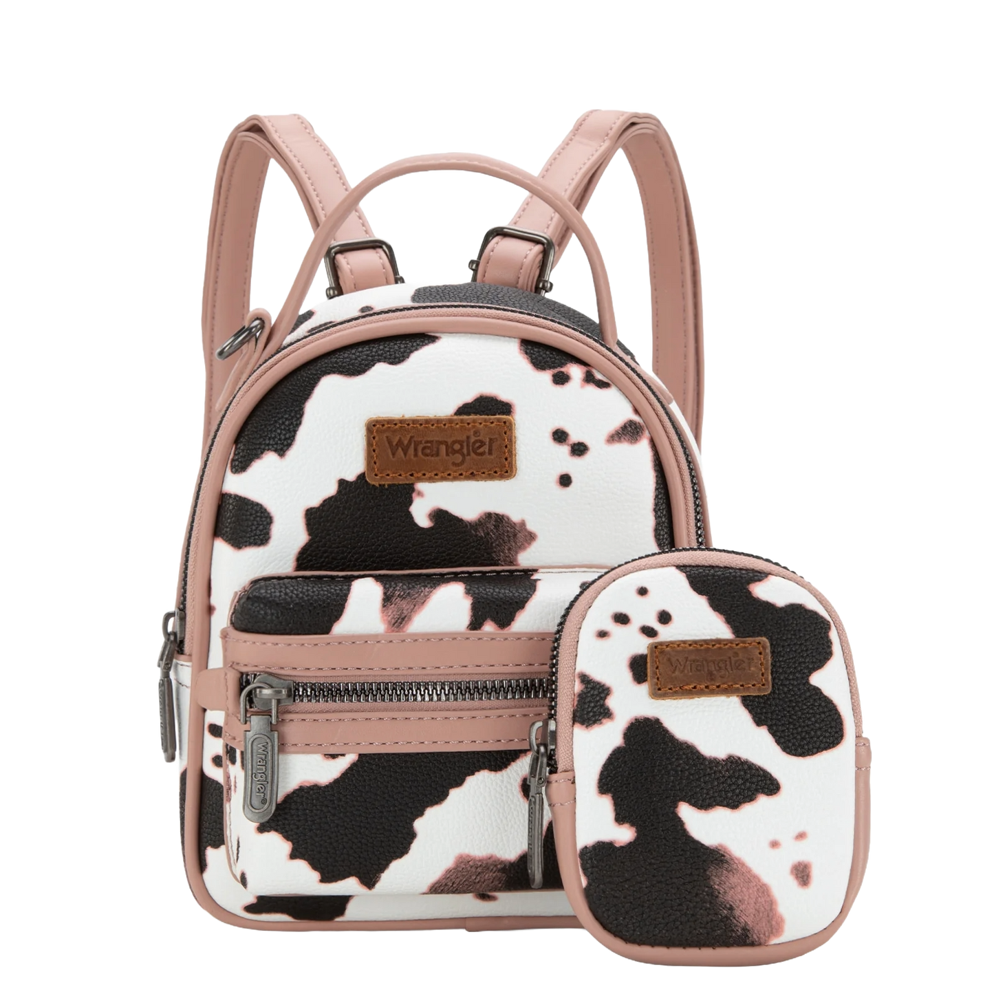 Wrangler Ladies Pink Cow Print Mini Backpack With Coin Pouch WG133-8600PK