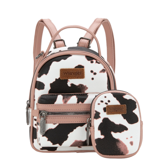 Wrangler Ladies Pink Cow Print Mini Backpack With Coin Pouch WG133-8600PK