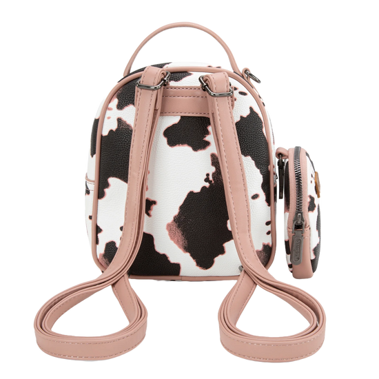 Wrangler Ladies Pink Cow Print Mini Backpack With Coin Pouch WG133-8600PK