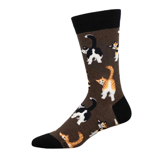 SockSmith Men's Cat Butts Brown Heather Crew Sock MNC3366-HEB