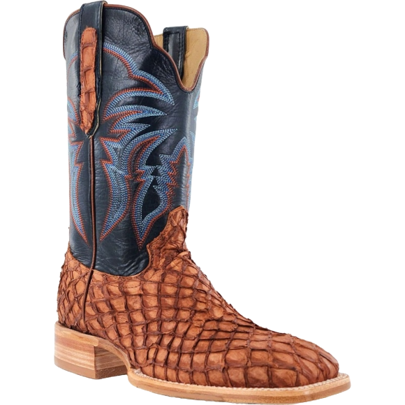 R Watson Men's Matte Cognac Pirarucu Square Toe Western Boots RW7802-2