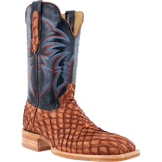 R Watson Men's Matte Cognac Pirarucu Square Toe Western Boots RW7802-2