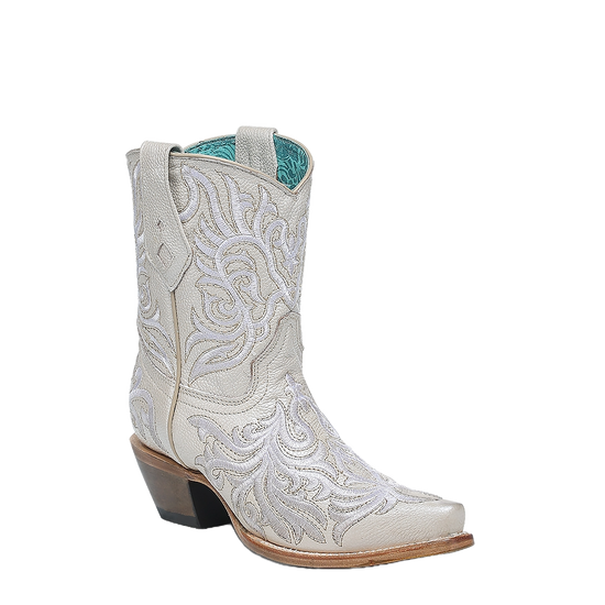 Corral Ladies Embroidered Bone White Ankle Boot Z5344