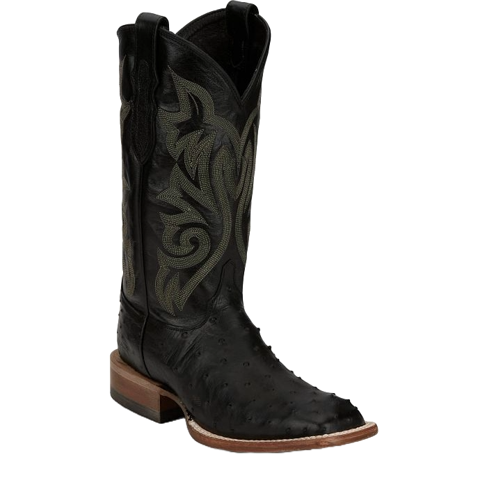 Justin Men's Pascoe 13" Full Quill Ostrich Black Western Boot 8070