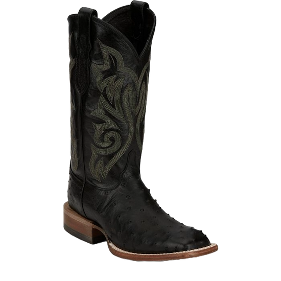 Justin Men's Pascoe 13" Full Quill Ostrich Black Western Boot 8070