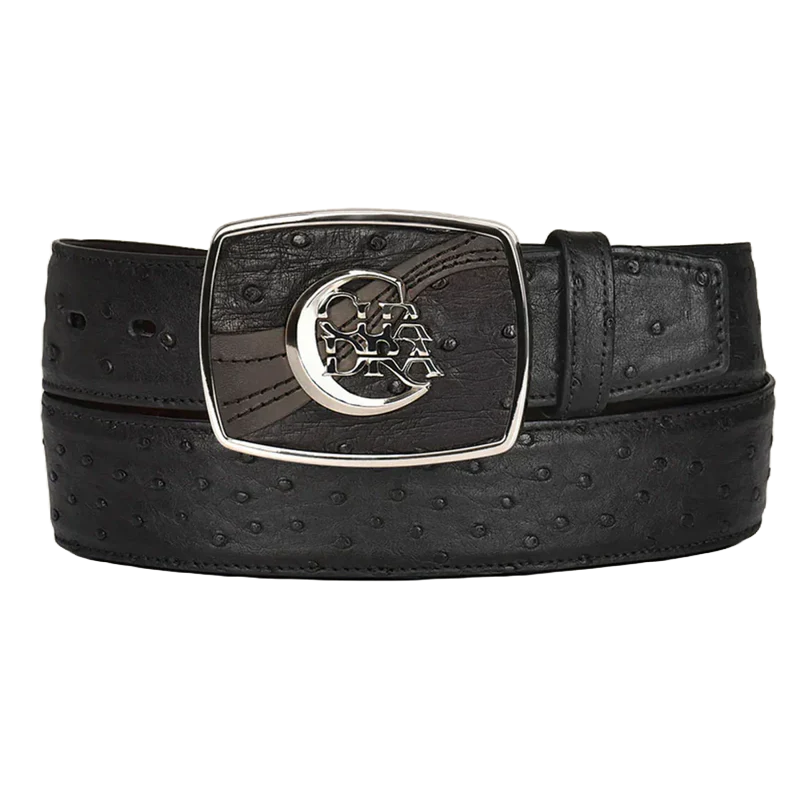 Cuadra Men's Engraved Ostrich Black Leather Western Belt BC306
