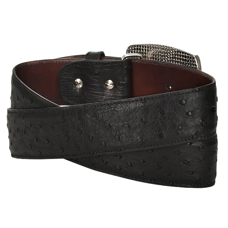 Cuadra Men's Engraved Ostrich Black Leather Western Belt BC306
